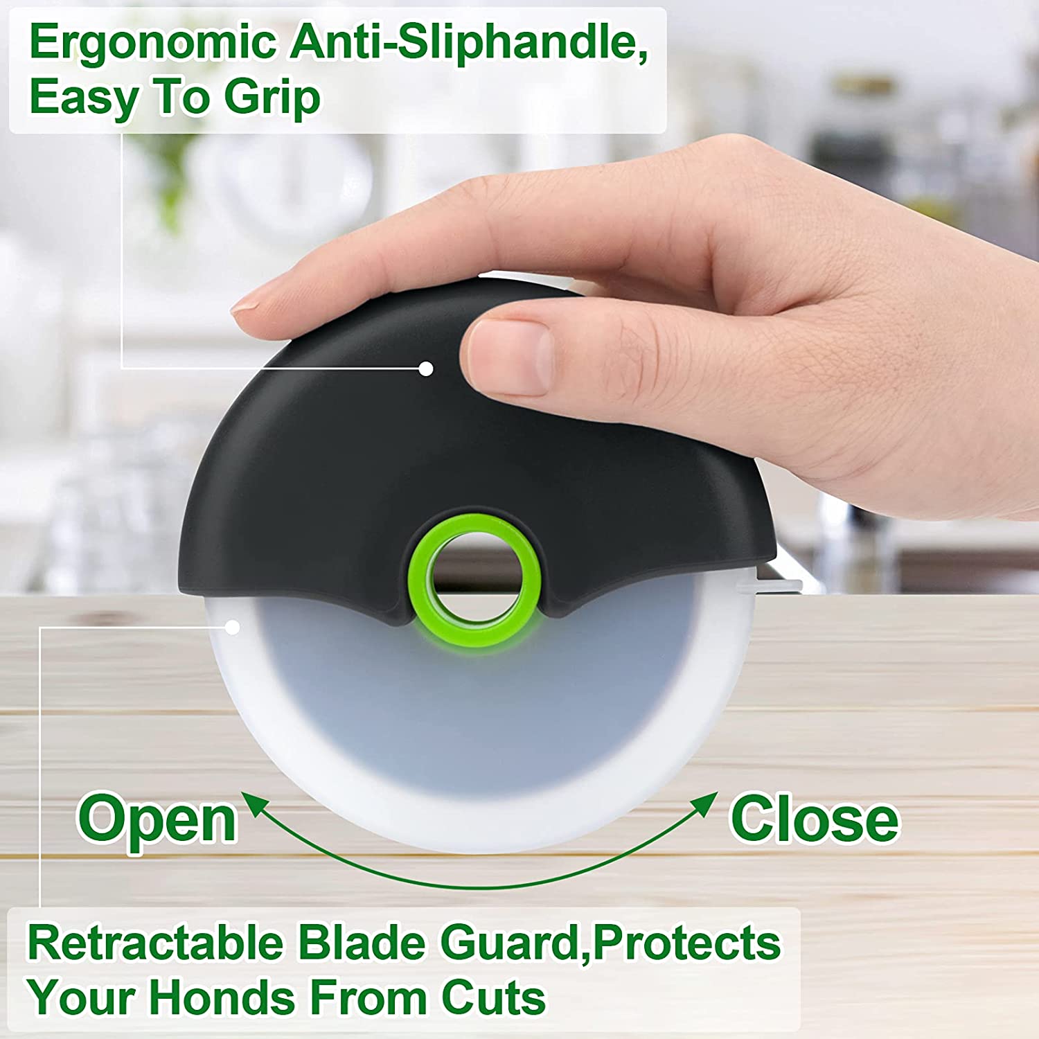 Pizza Cutter with Wheel Slicer and Plastic Protective Guard