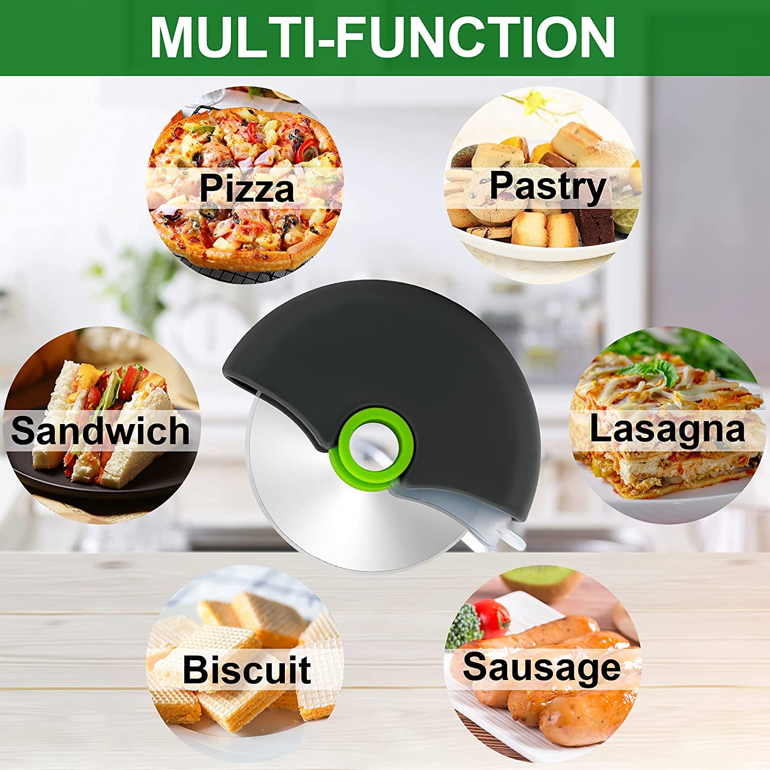 Pizza Cutter with Wheel Slicer and Plastic Protective Guard