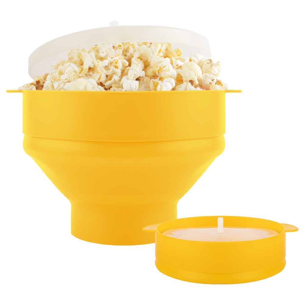BPA Free Collapsible Silicone Microwave Popcorn Maker Bowl with Lid in Air Microwave