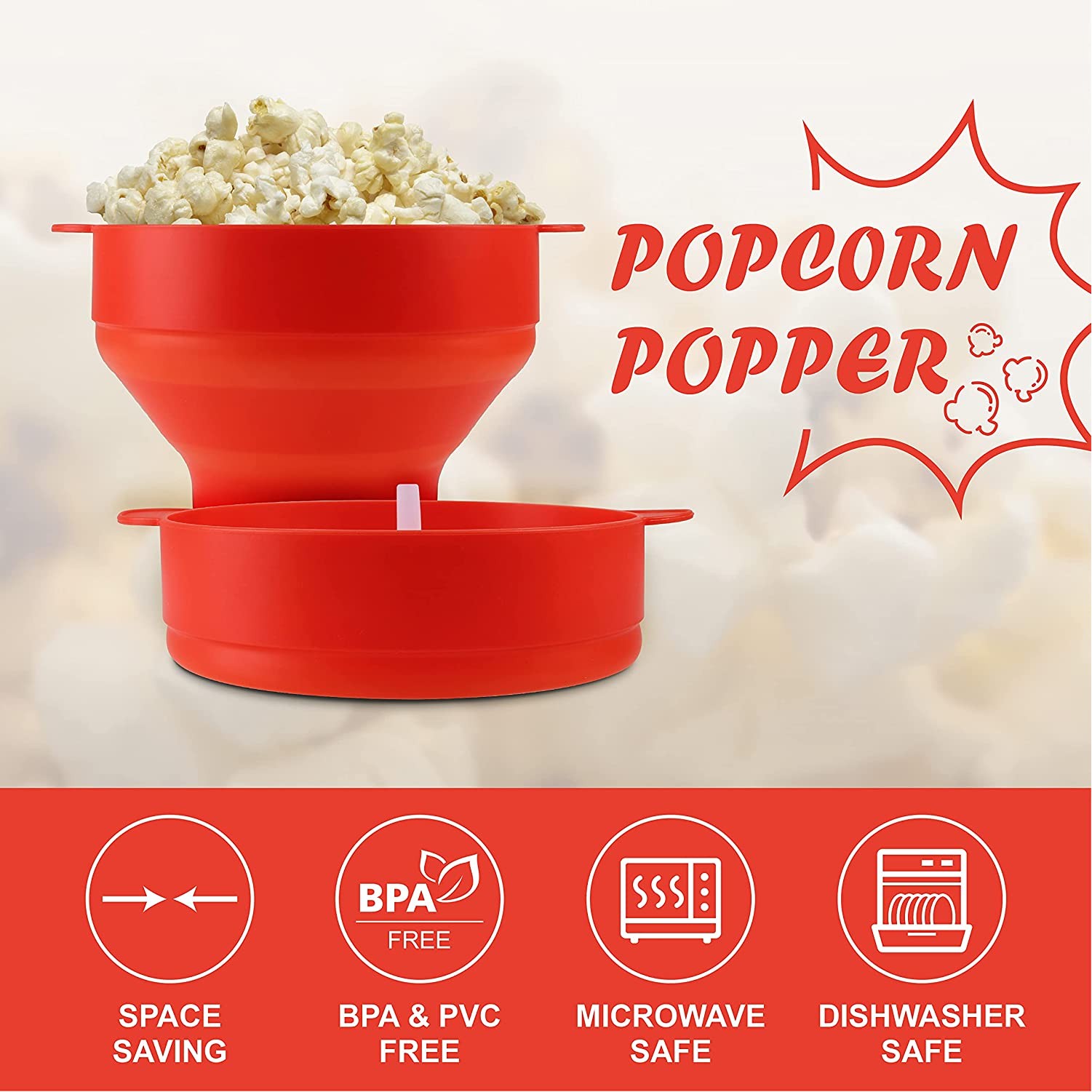 BPA Free Collapsible Silicone Microwave Popcorn Maker Bowl with Lid in Air Microwave BPA Free Collapsible Silicone Microwave Popcorn Maker Bowl with Lid in Air Microwave
