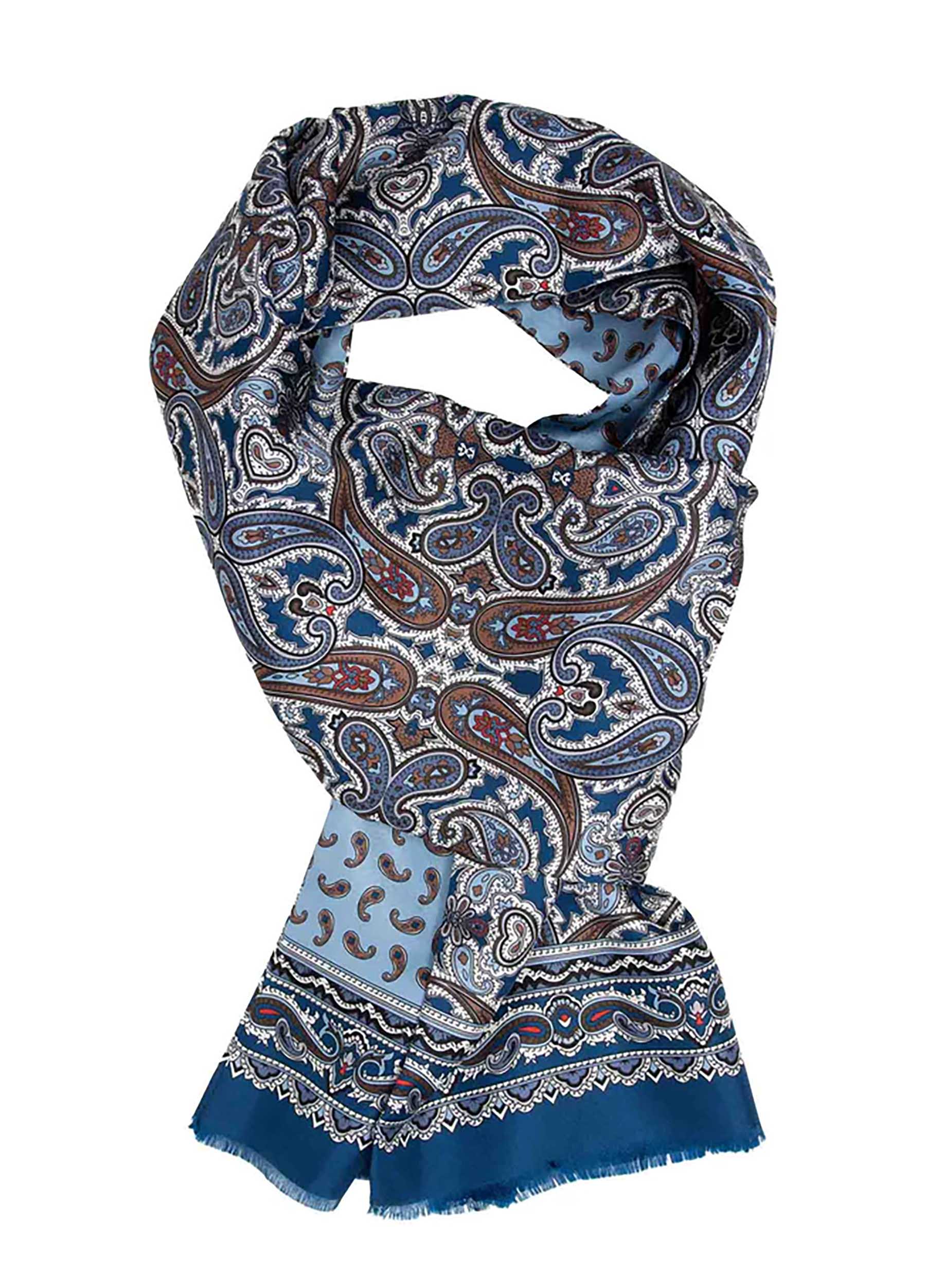 Double Printed Long Mulberry Silk Scarf with Fringed trims