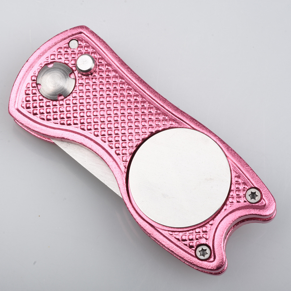 Aluminum Alloy Foldable Golf Divot Tool W/ Metal Prongs And Magnetic Ball Marker