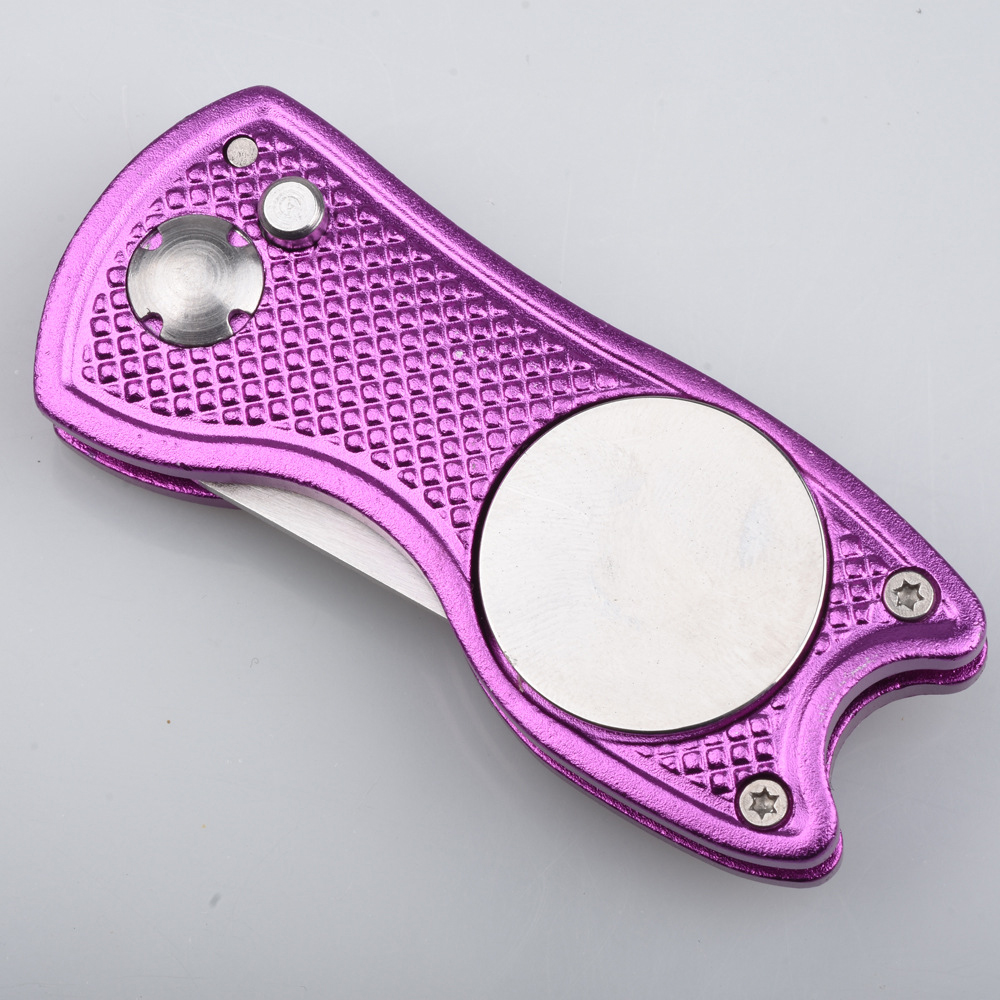 Aluminum Alloy Foldable Golf Divot Tool W/ Metal Prongs And Magnetic Ball Marker