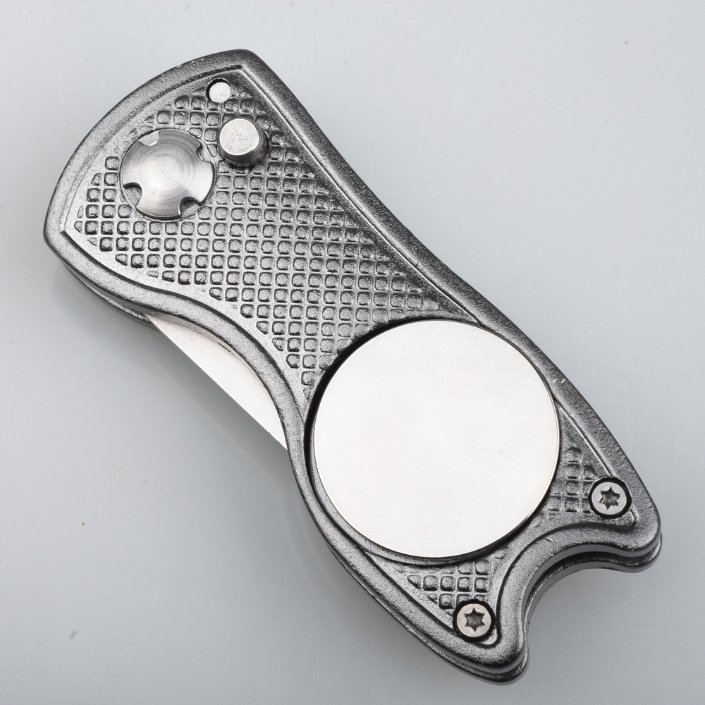 Aluminum Alloy Foldable Golf Divot Tool W/ Metal Prongs And Magnetic Ball Marker