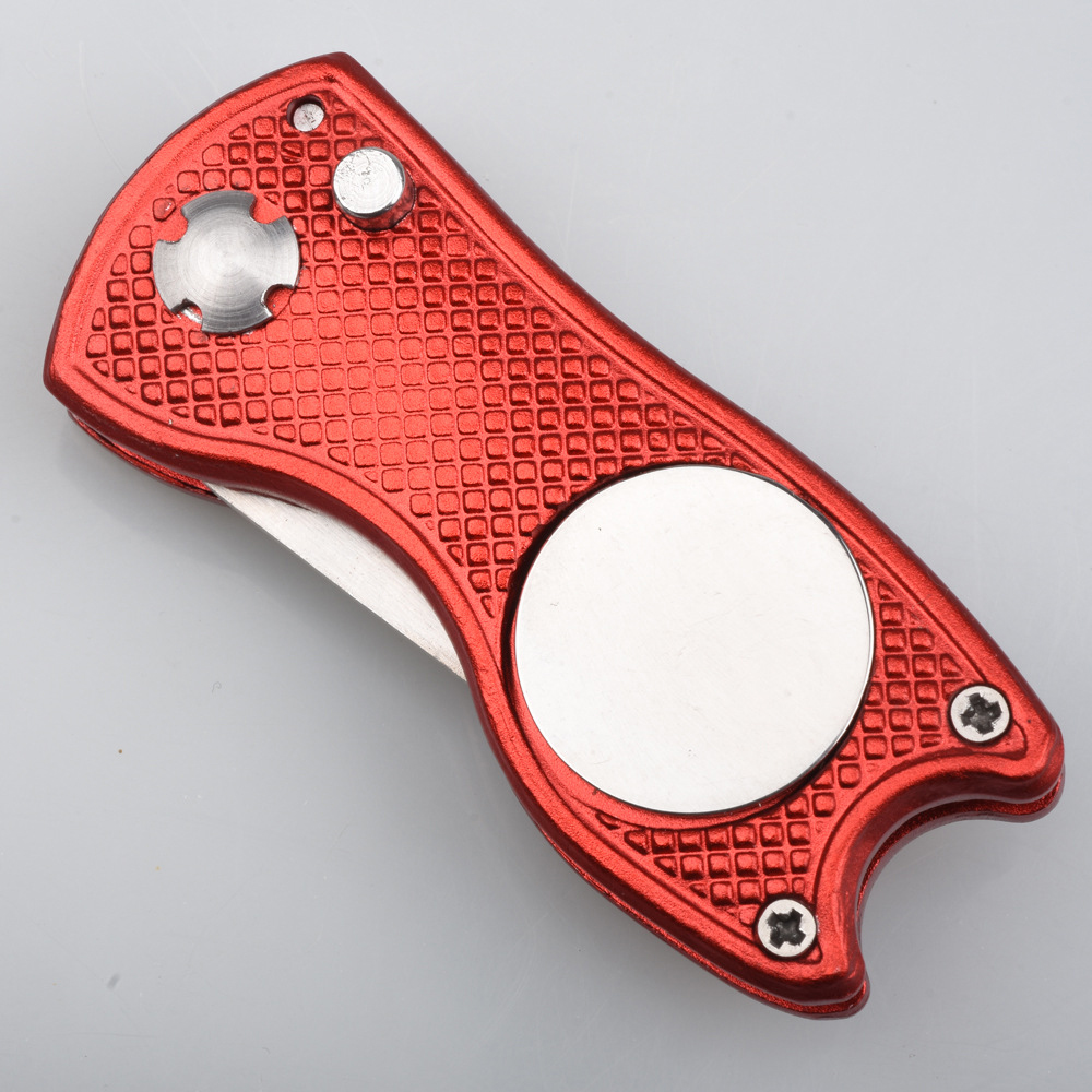 Aluminum Alloy Foldable Golf Divot Tool W/ Metal Prongs And Magnetic Ball Marker