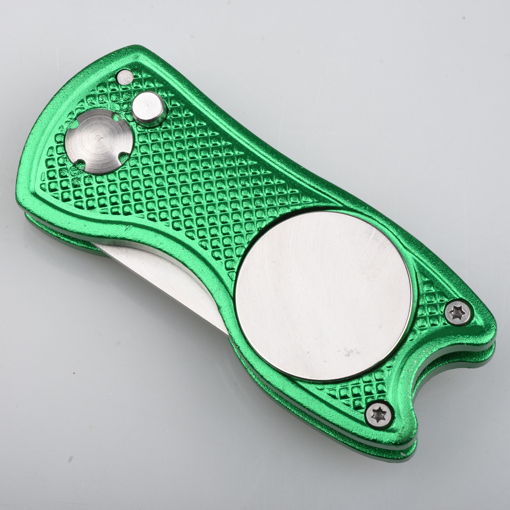 Aluminum Alloy Foldable Golf Divot Tool W/ Metal Prongs And Magnetic Ball Marker