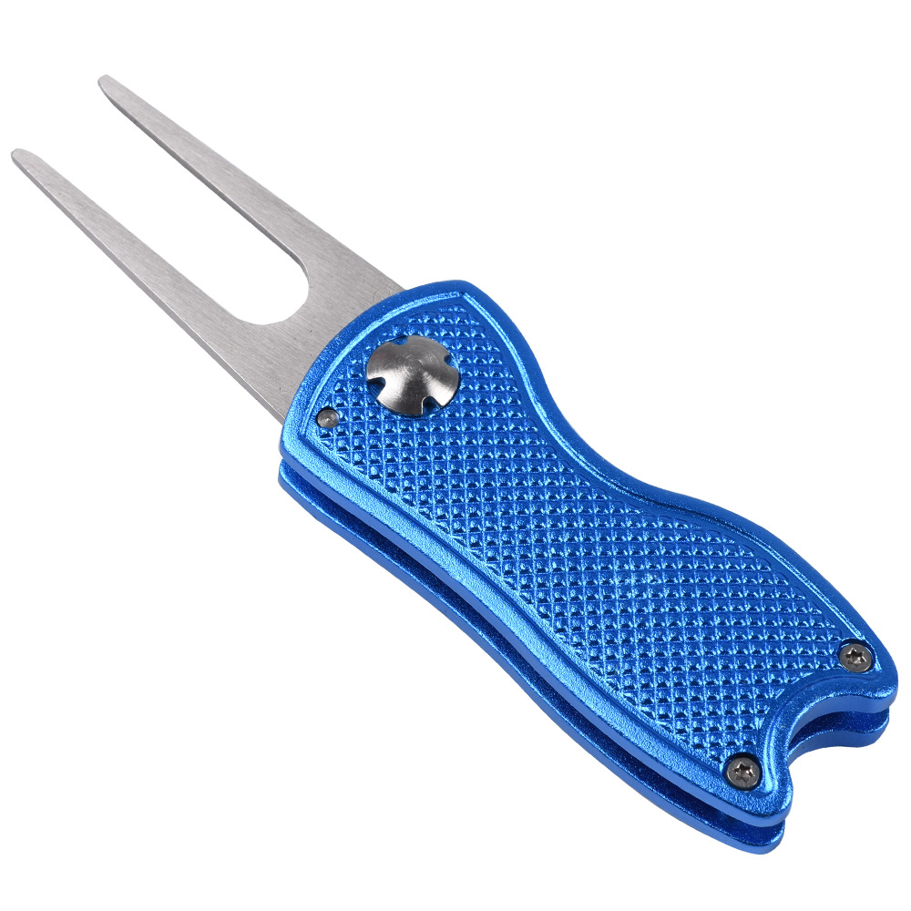 Aluminum Alloy Foldable Golf Divot Tool W/ Metal Prongs And Magnetic Ball Marker