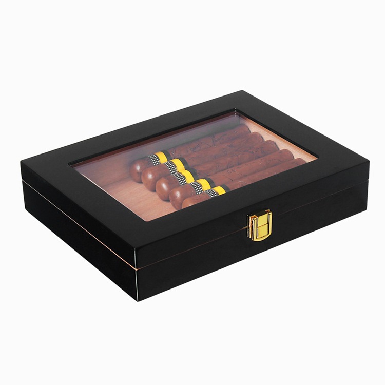 Humidor Clasp Lock Cigar Storage Box w/ Hygrometer and Humidifier