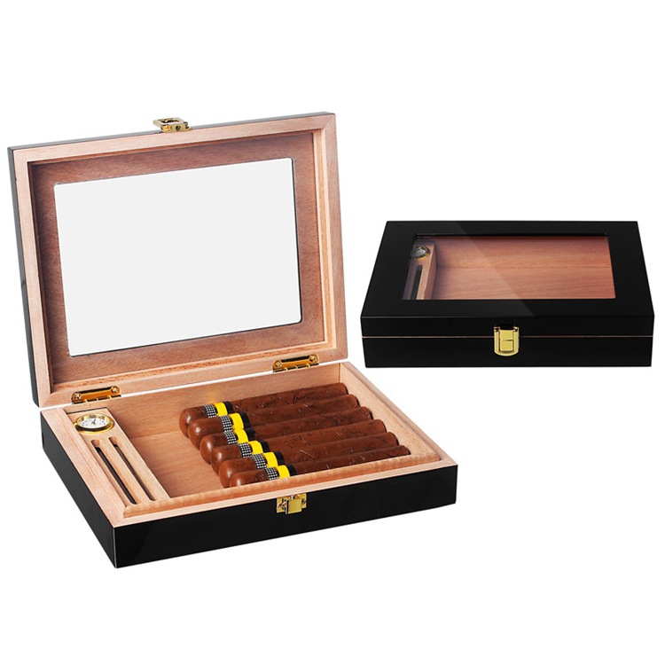 Humidor Clasp Lock Cigar Storage Box w/ Hygrometer and Humidifier