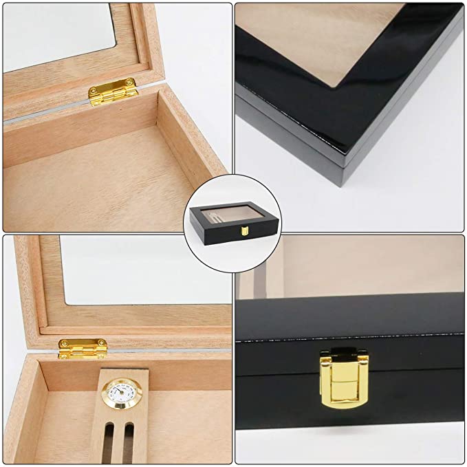 Humidor Clasp Lock Cigar Storage Box w/ Hygrometer and Humidifier