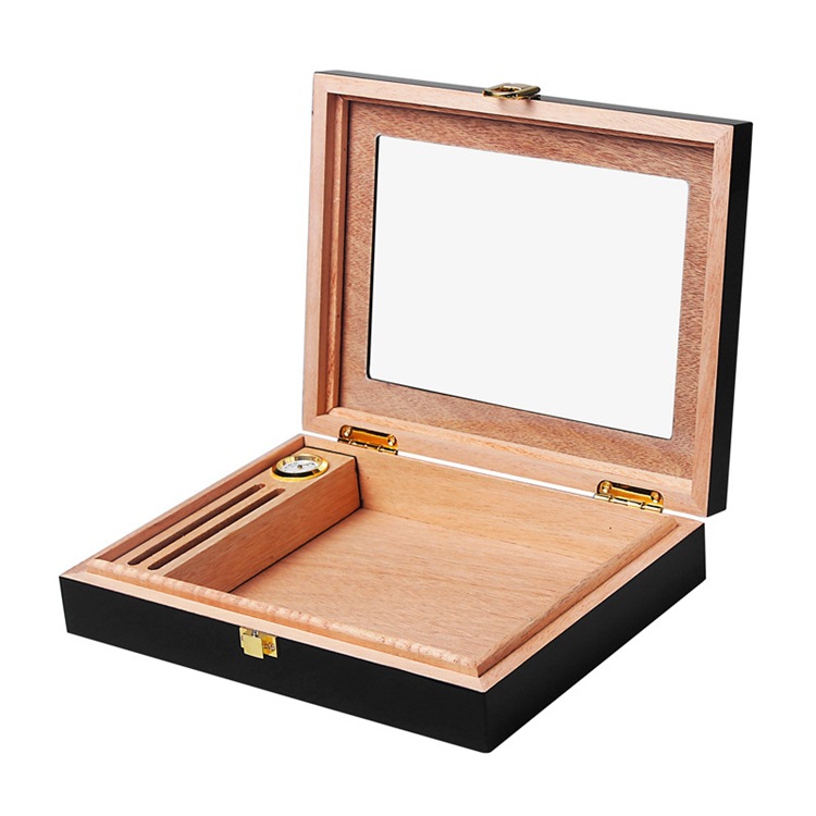 Humidor Clasp Lock Cigar Storage Box w/ Hygrometer and Humidifier