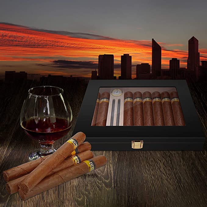 Humidor Clasp Lock Cigar Storage Box w/ Hygrometer and Humidifier