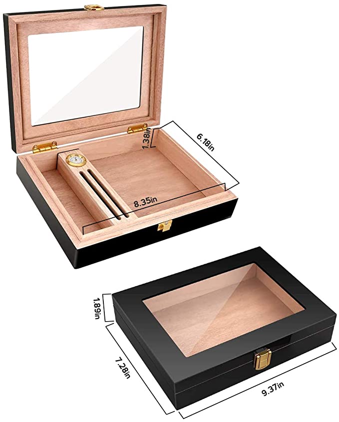 Humidor Clasp Lock Cigar Storage Box w/ Hygrometer and Humidifier