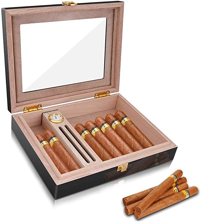 Humidor Clasp Lock Cigar Storage Box w/ Hygrometer and Humidifier