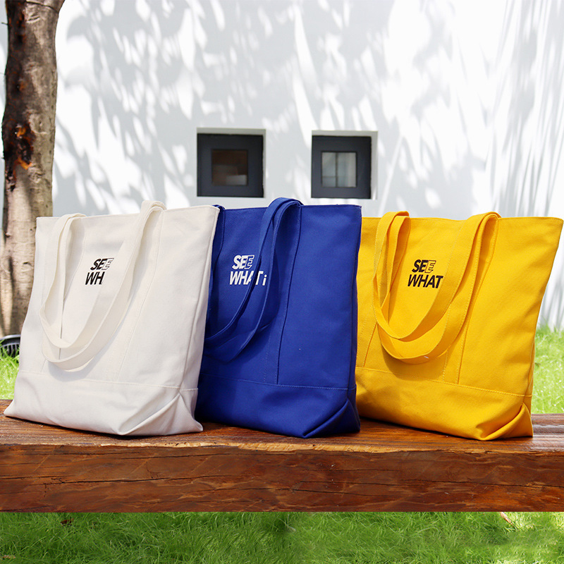 Canvas Tote Bag w/Top Zipper Closure