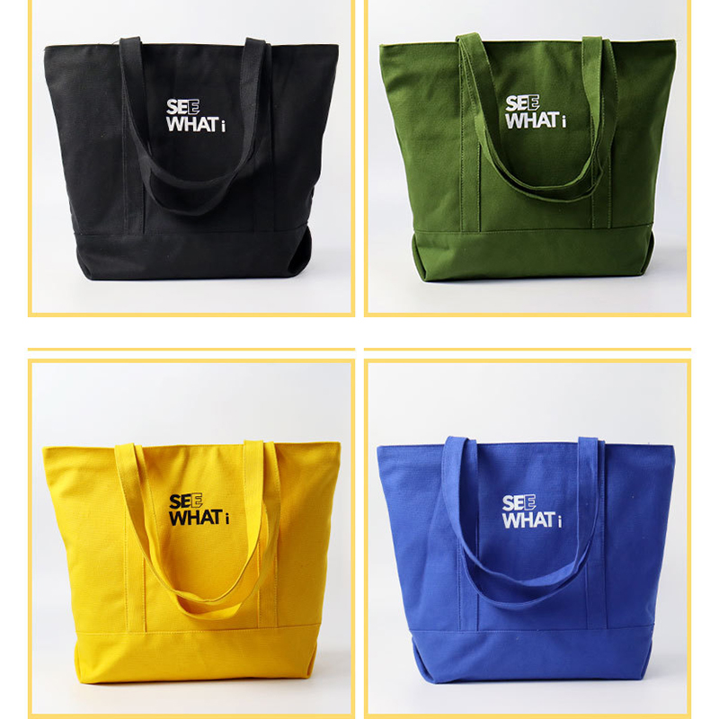 Canvas Tote Bag w/Top Zipper Closure