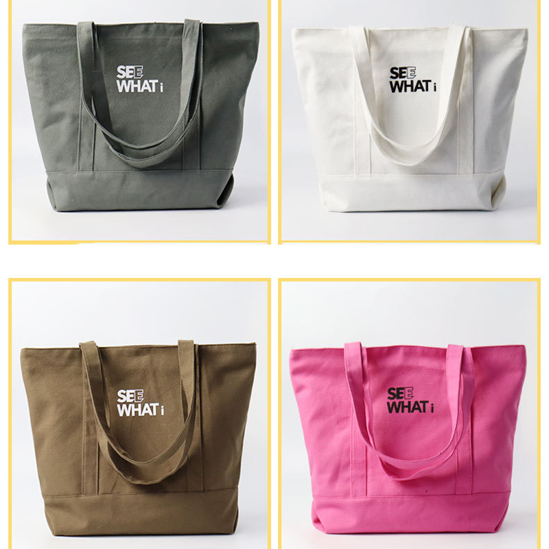 Canvas Tote Bag w/Top Zipper Closure