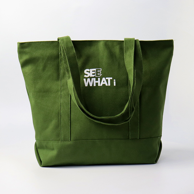 Canvas Tote Bag w/Top Zipper Closure