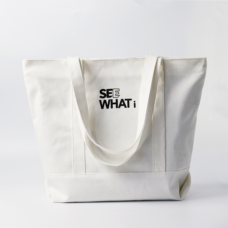 Canvas Tote Bag w/Top Zipper Closure