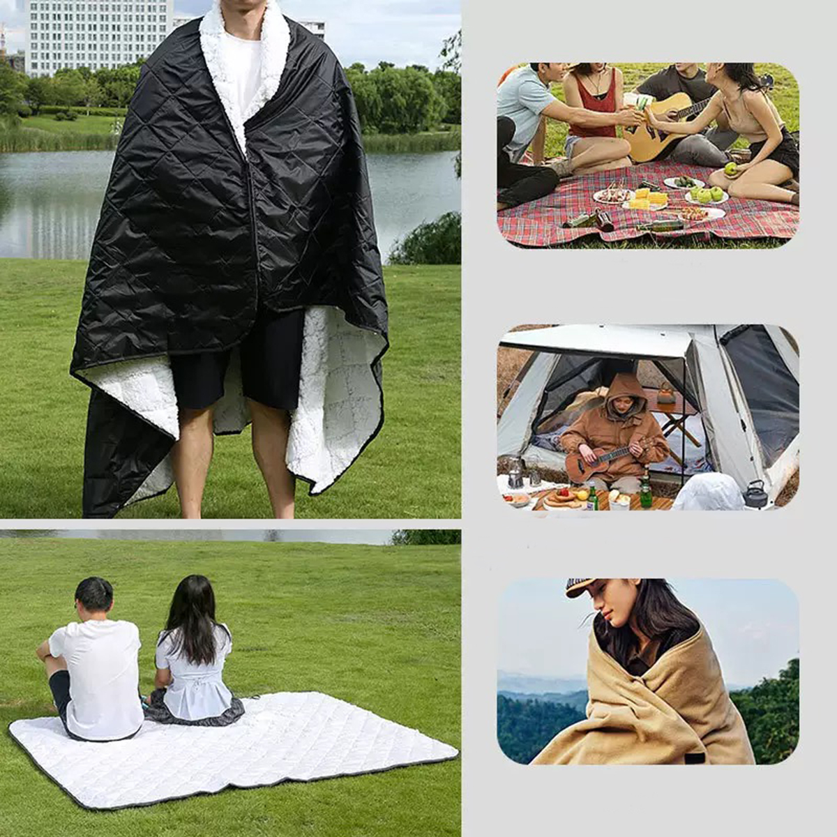 MGA1464 Thick Large Camping Blanket with Sherpa Lining80"x55"