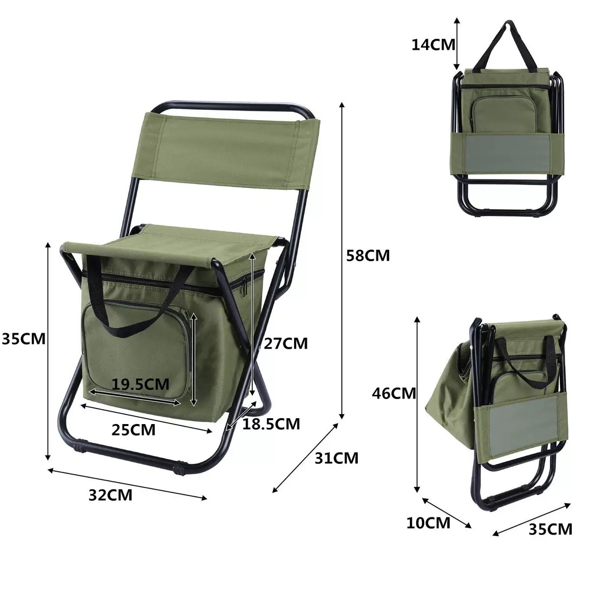 MGA1465 Portable Outdoor Folding Ice Pack Chair w/Backrest